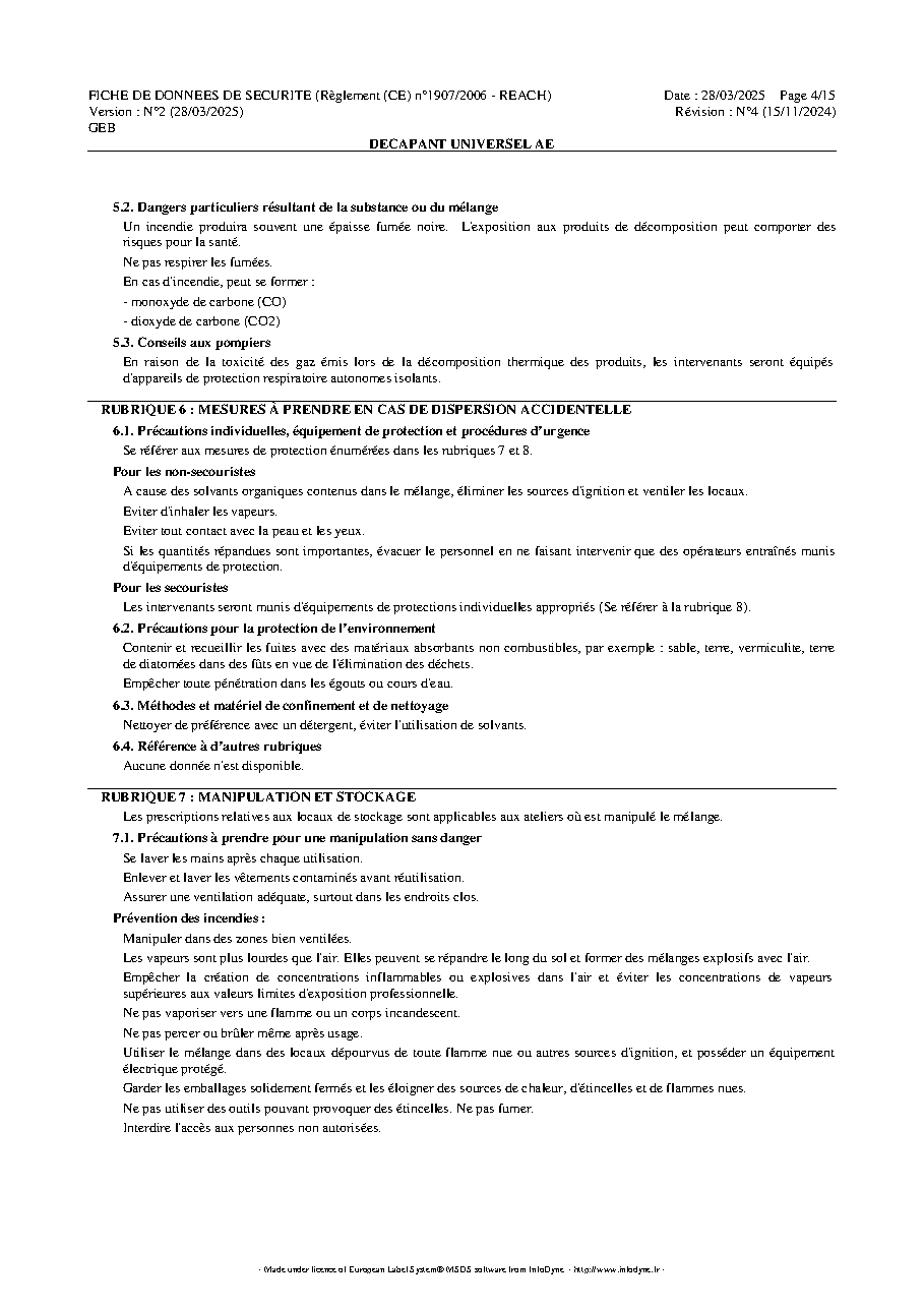 Fiche technique fournisseur