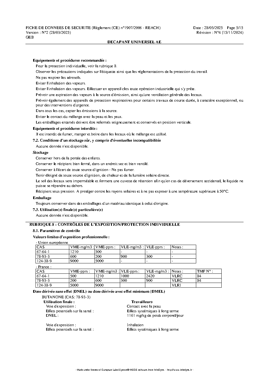 Fiche technique fournisseur
