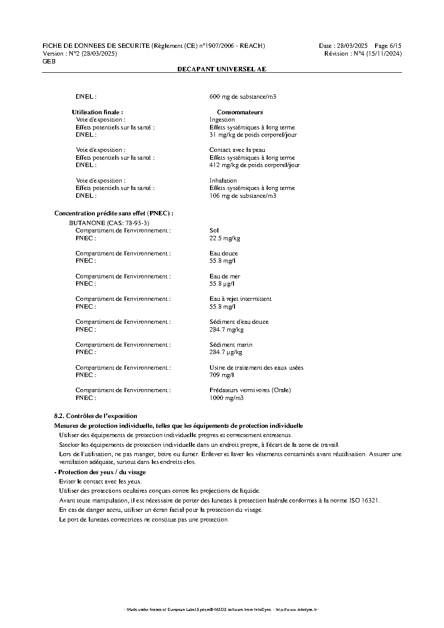 Fiche technique fournisseur