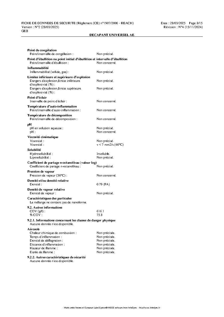 Fiche technique fournisseur