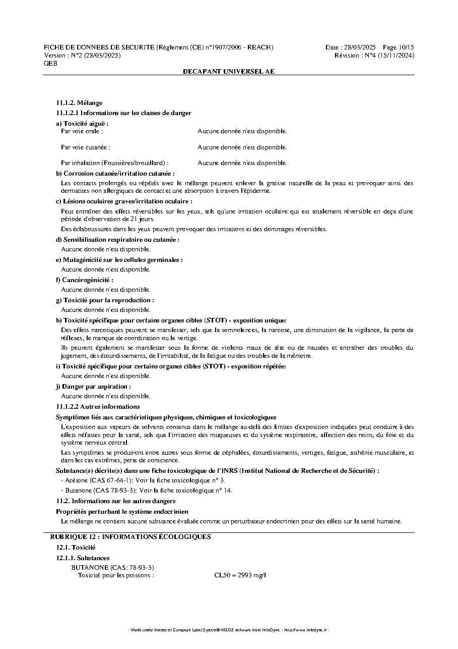 Fiche technique fournisseur