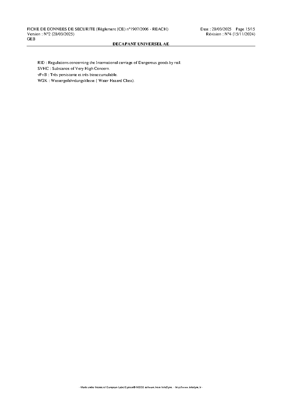 Fiche technique fournisseur
