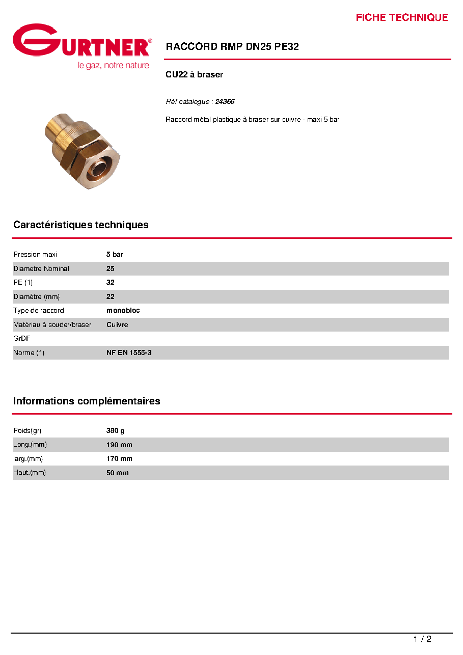 Fiche technique fournisseur