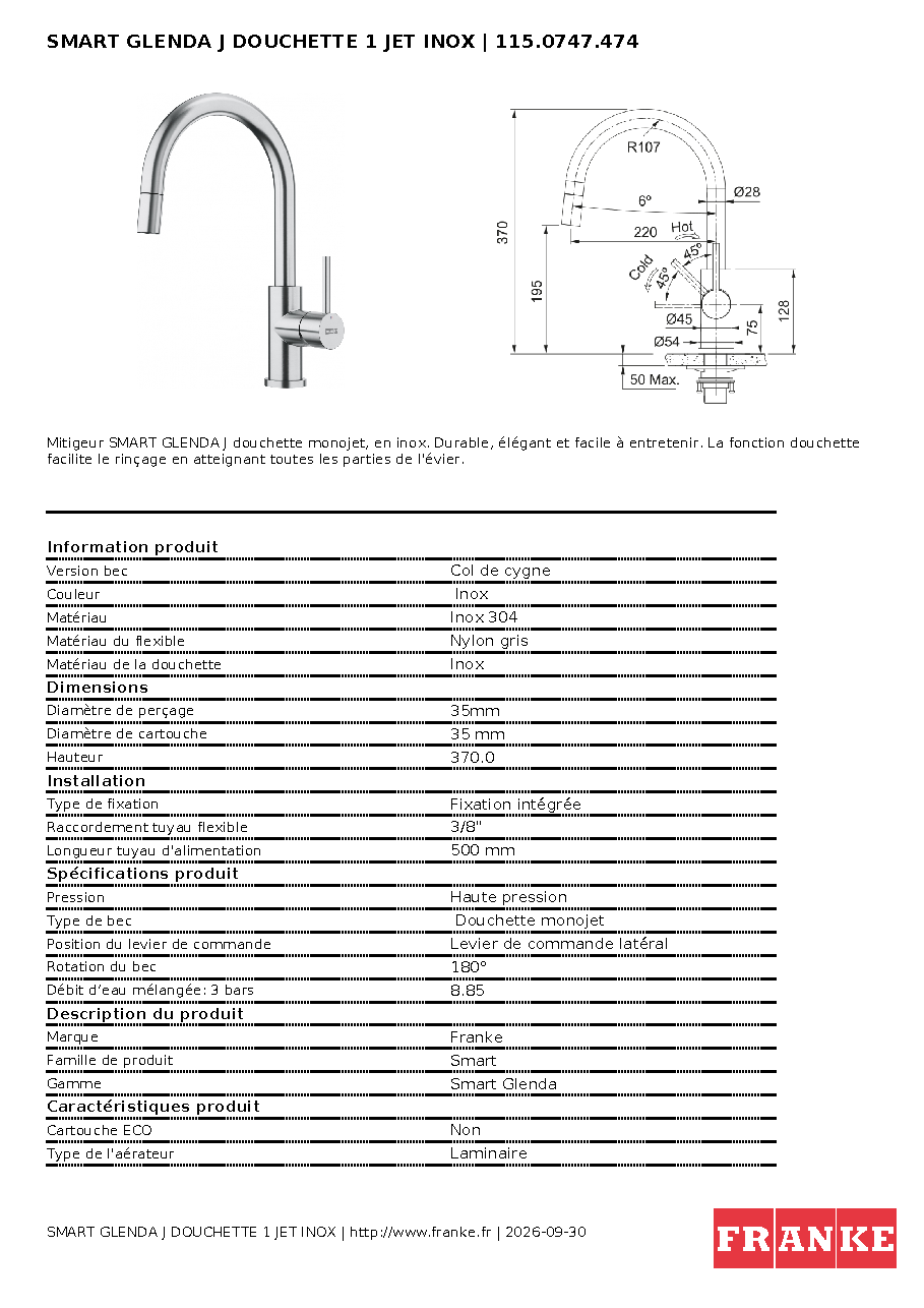 Fiche technique fournisseur