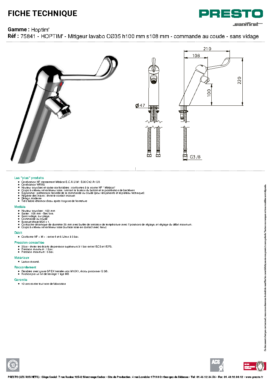 Fiche technique fournisseur