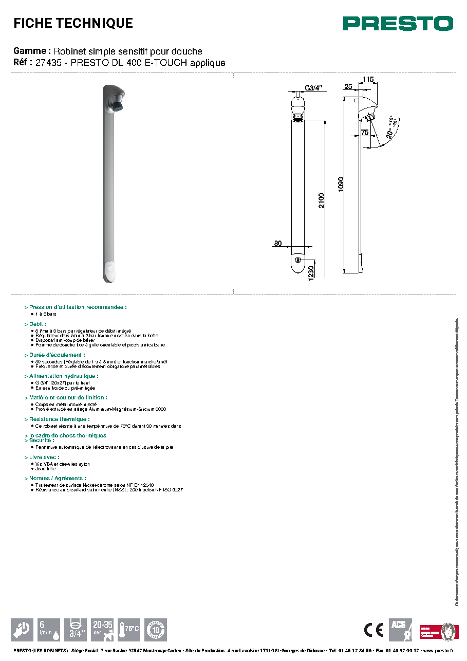 Fiche technique fournisseur