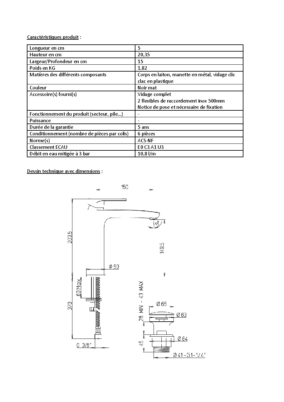 Fiche technique fournisseur