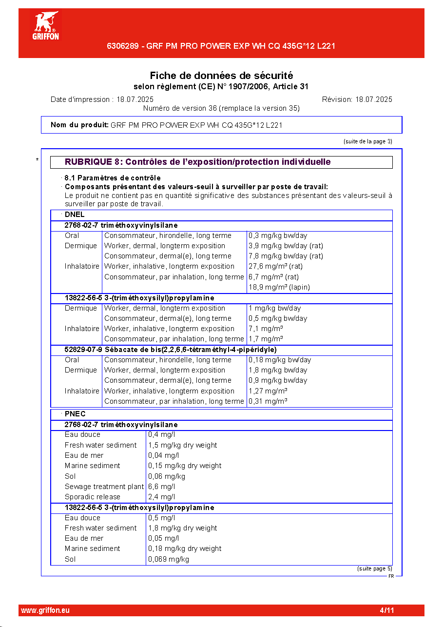 Fiche technique fournisseur