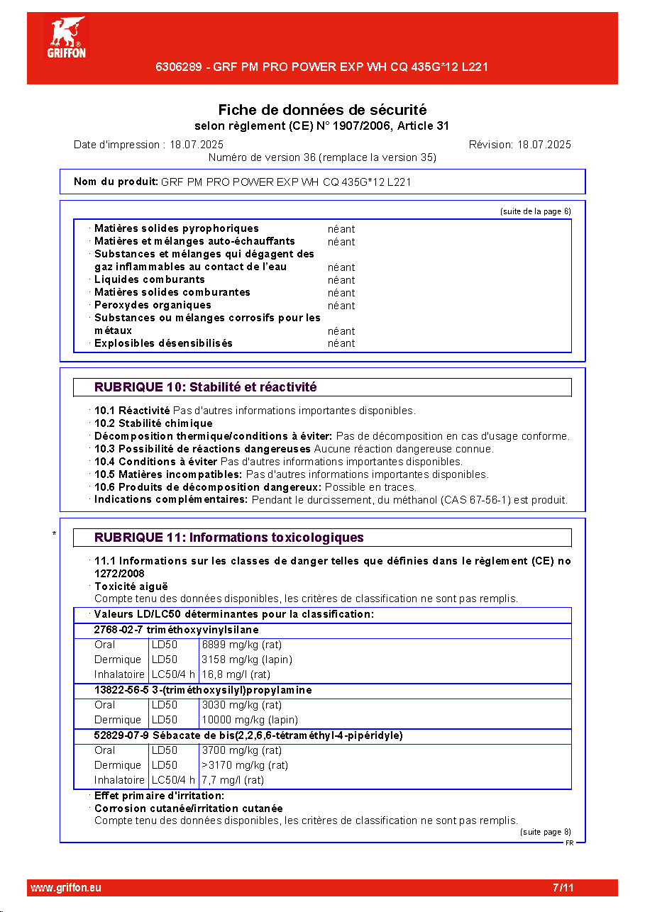 Fiche technique fournisseur