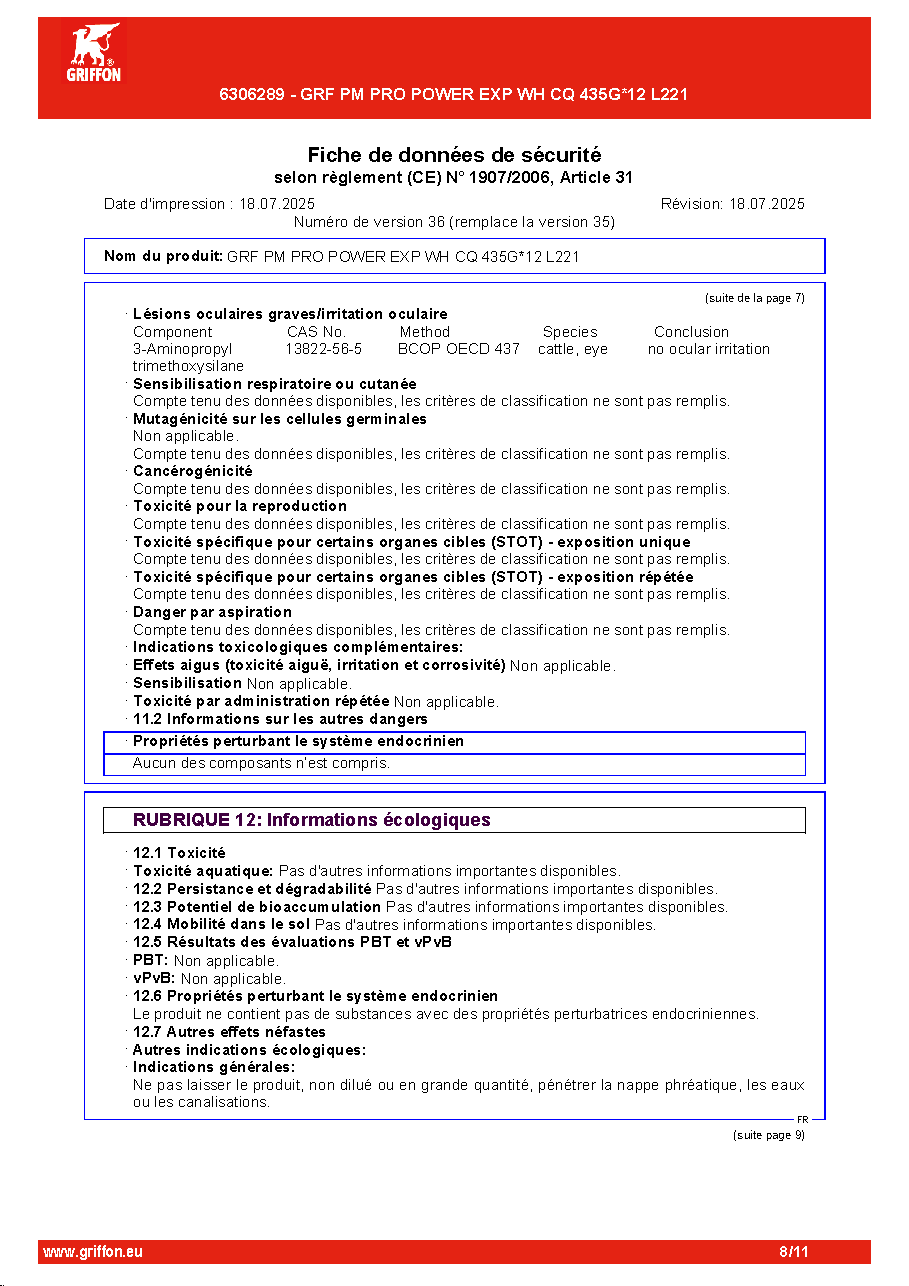 Fiche technique fournisseur