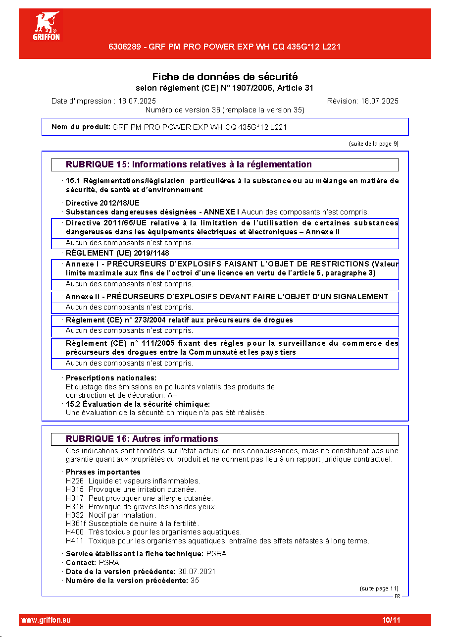Fiche technique fournisseur