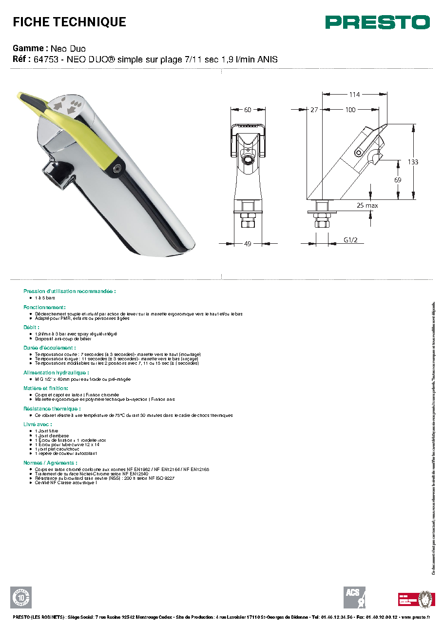 Fiche technique fournisseur