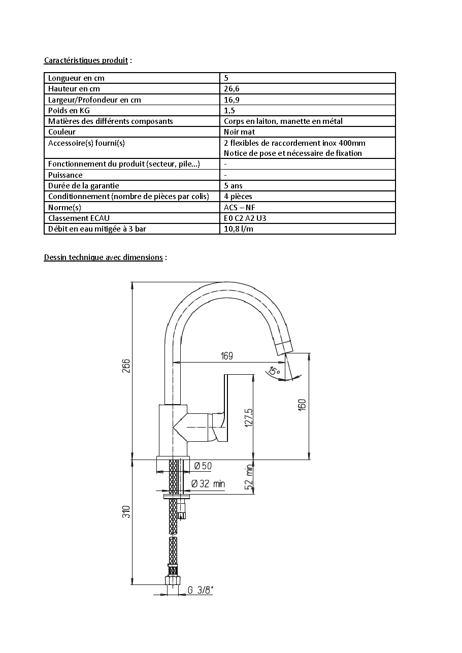 Fiche technique fournisseur