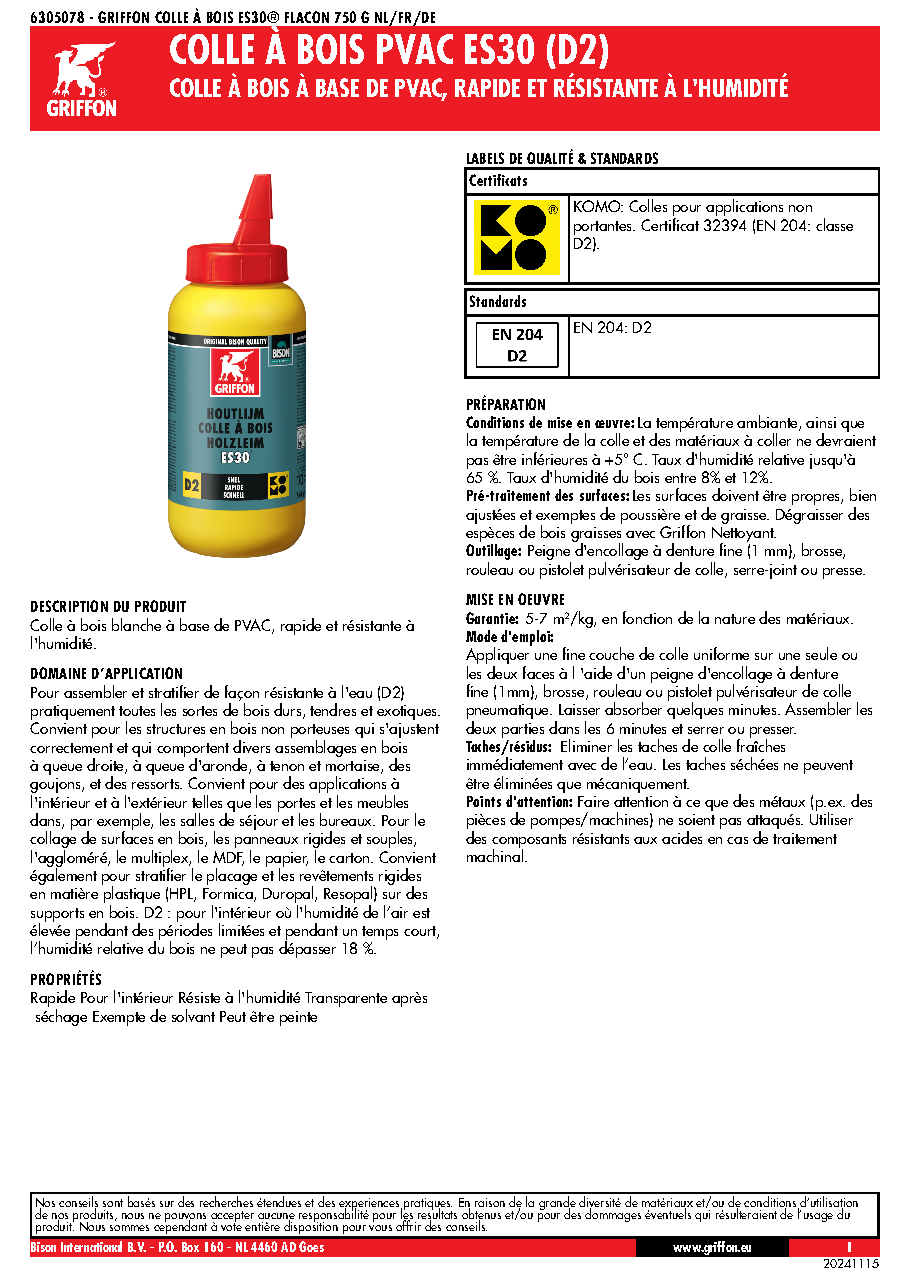 Fiche technique fournisseur