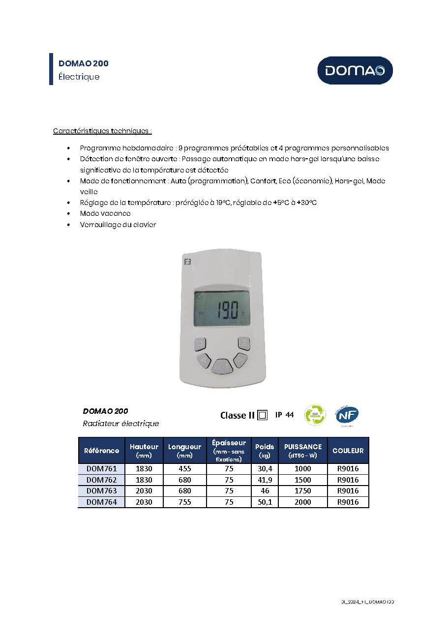 Fiche technique fournisseur