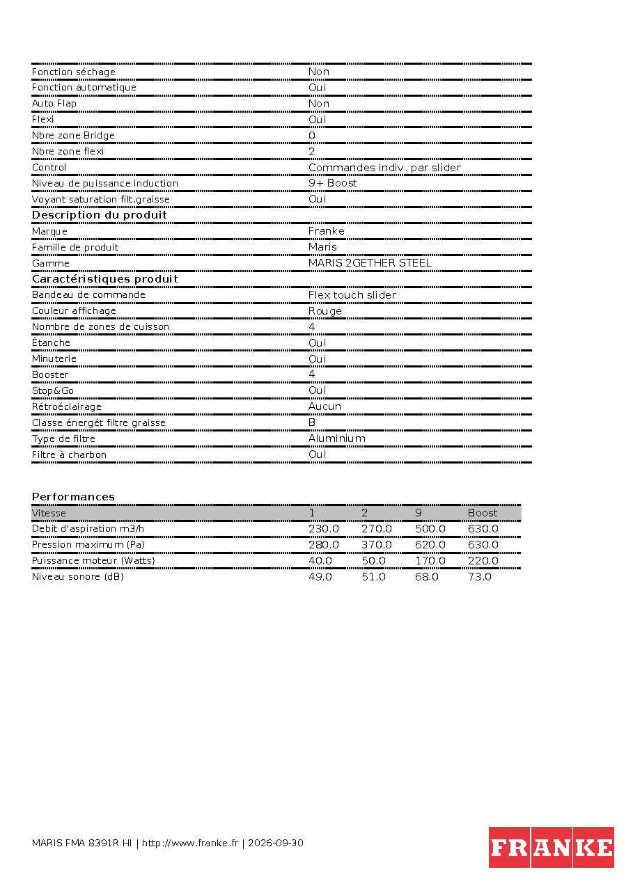 Fiche technique fournisseur