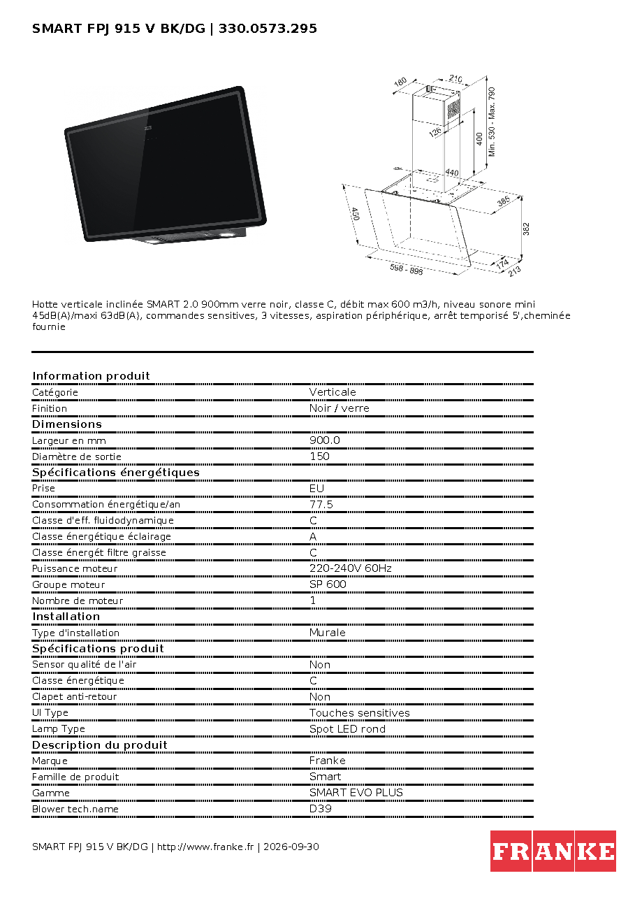 Fiche technique fournisseur