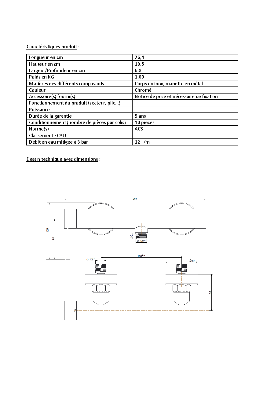 Fiche technique fournisseur