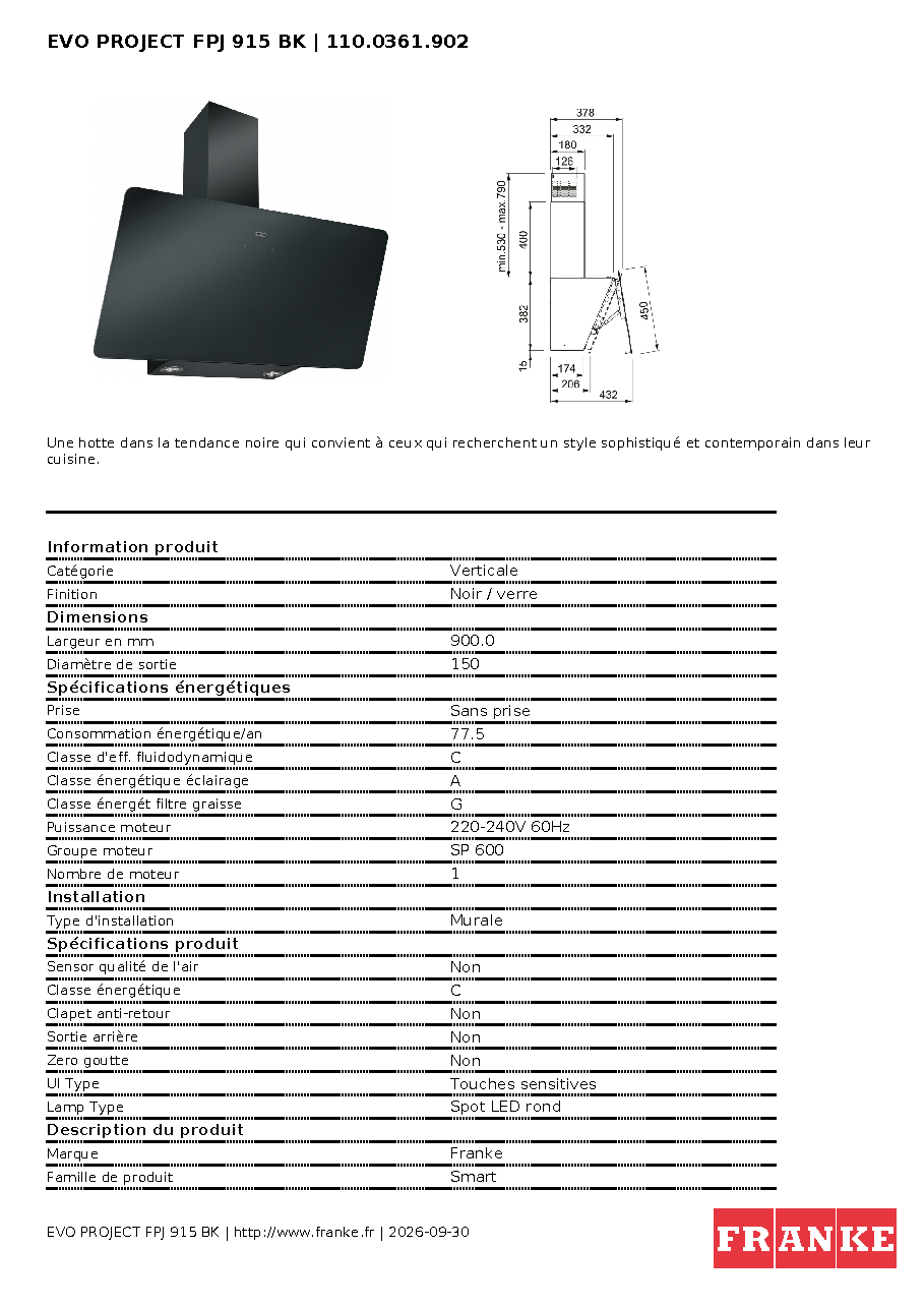 Fiche technique fournisseur