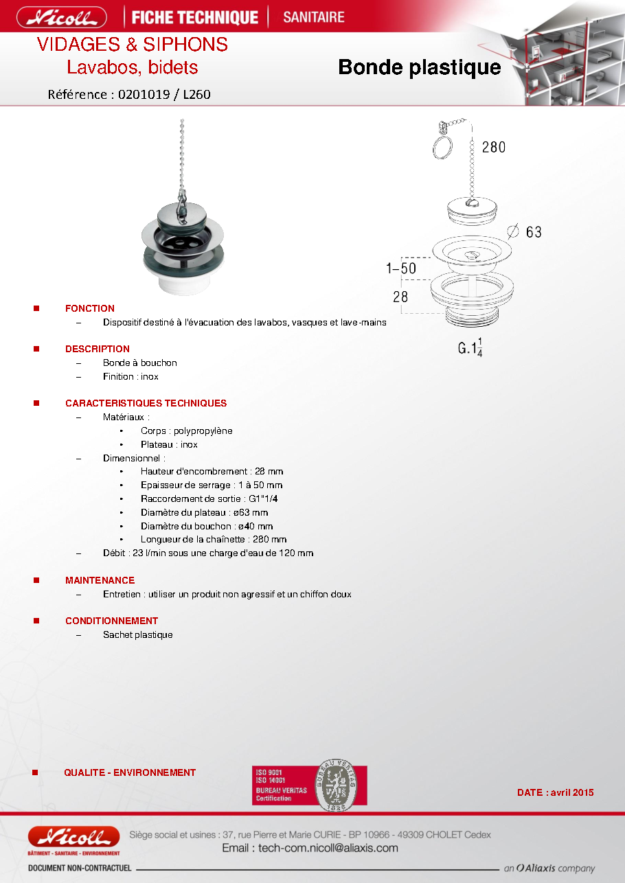 Fiche technique fournisseur