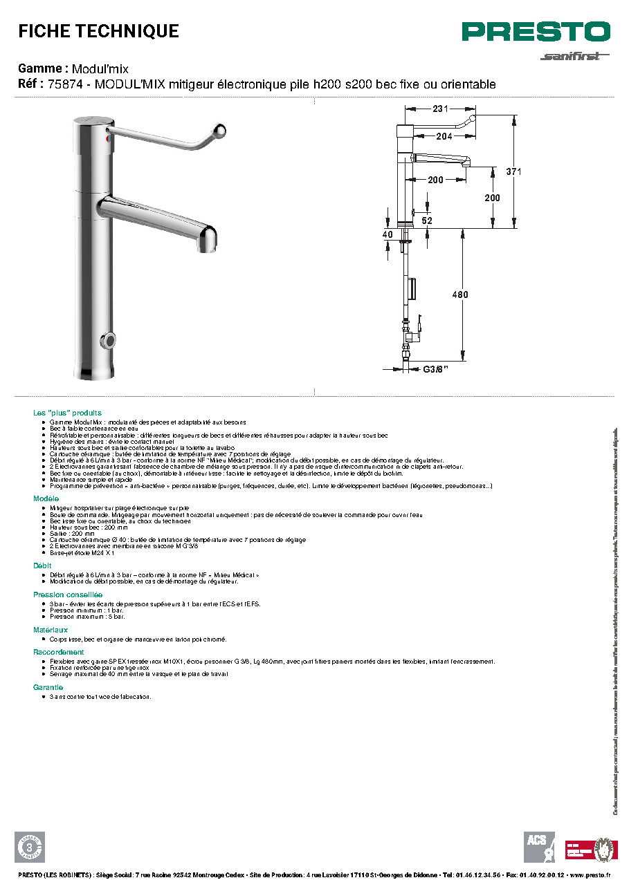 Fiche technique fournisseur