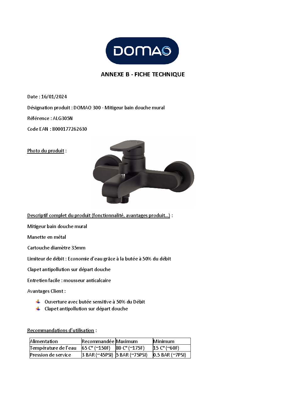Fiche technique fournisseur