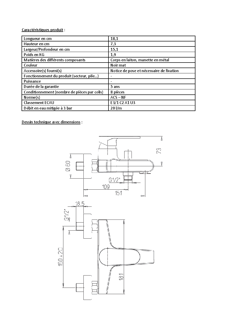 Fiche technique fournisseur