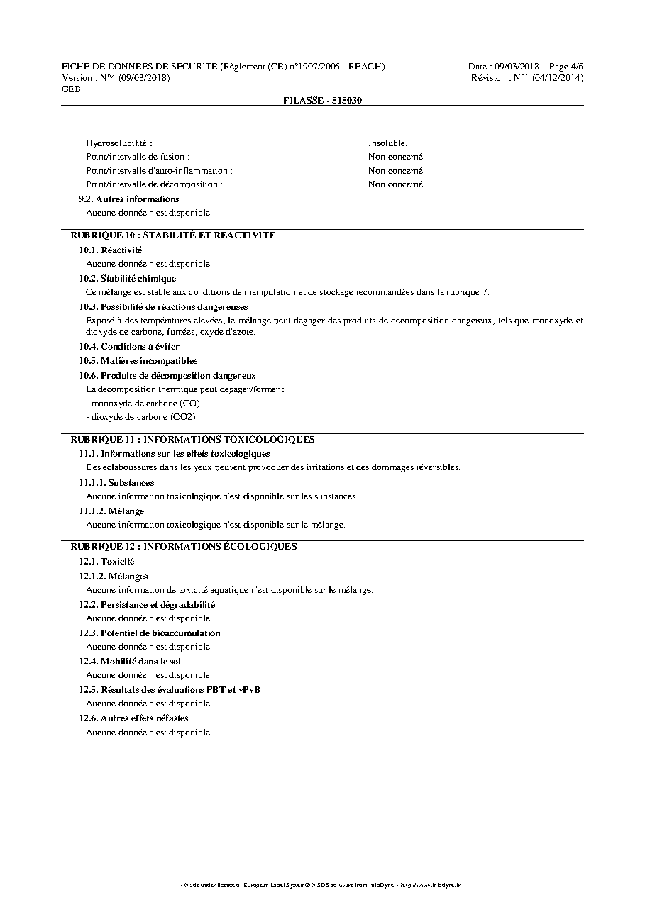 Fiche technique fournisseur
