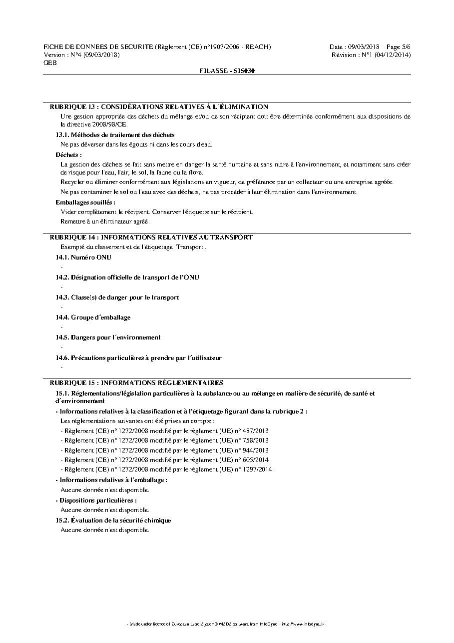Fiche technique fournisseur