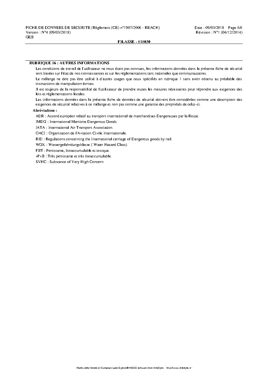 Fiche technique fournisseur