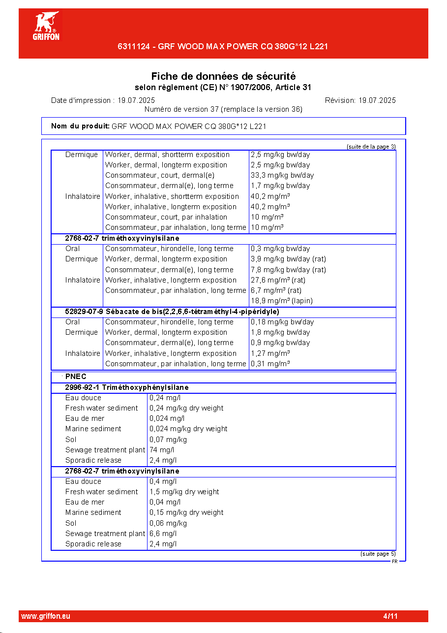 Fiche technique fournisseur
