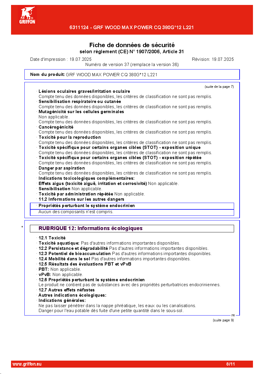 Fiche technique fournisseur