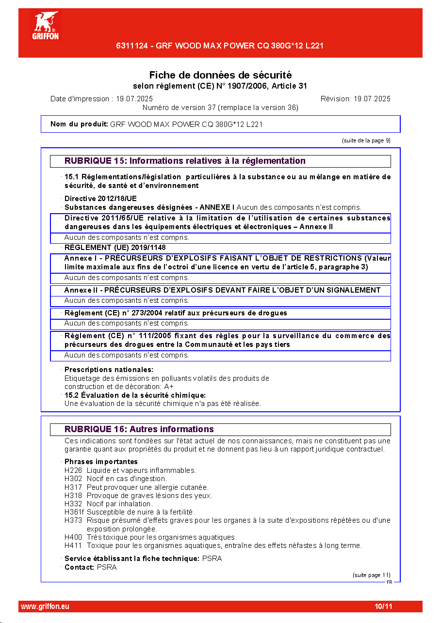 Fiche technique fournisseur