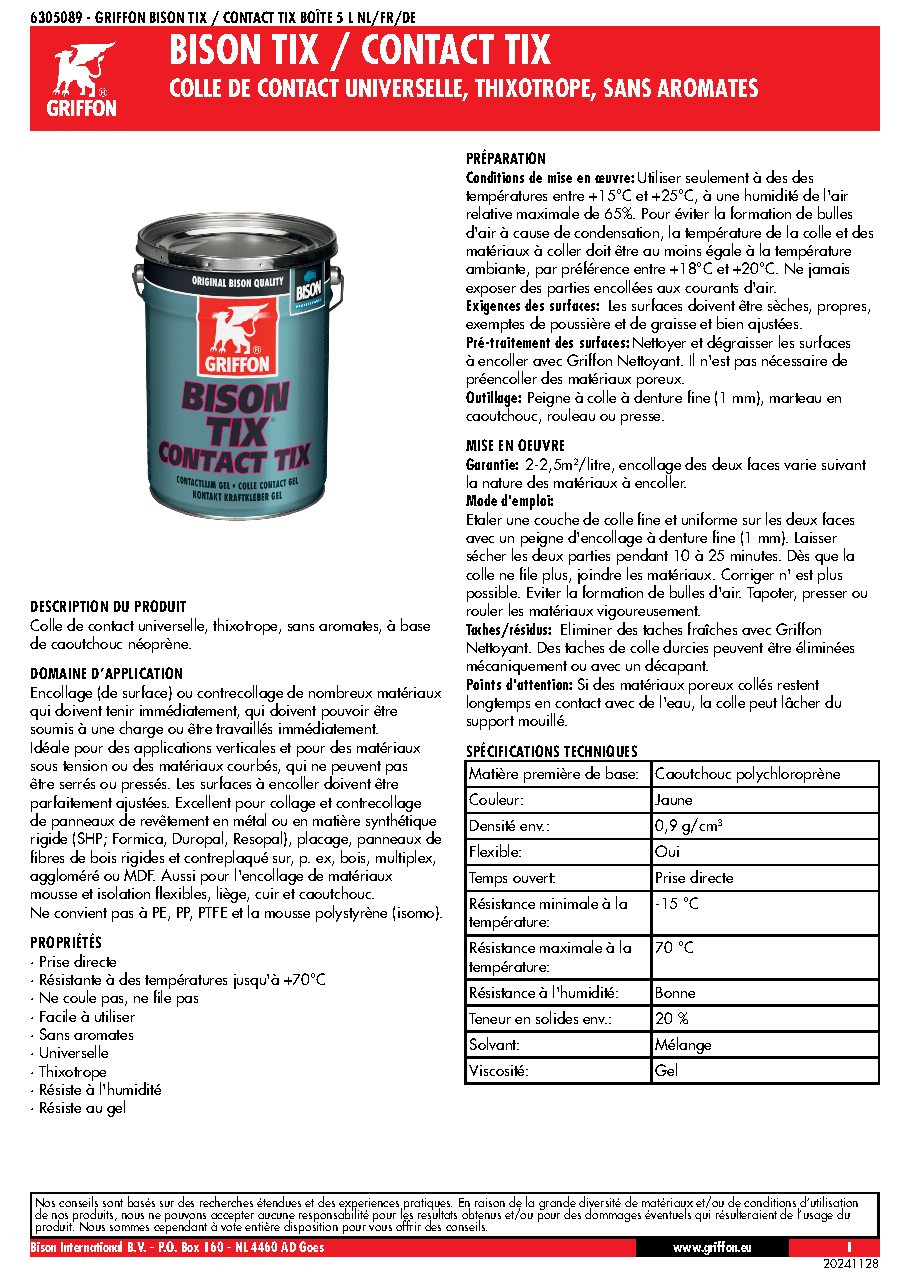 Fiche technique fournisseur