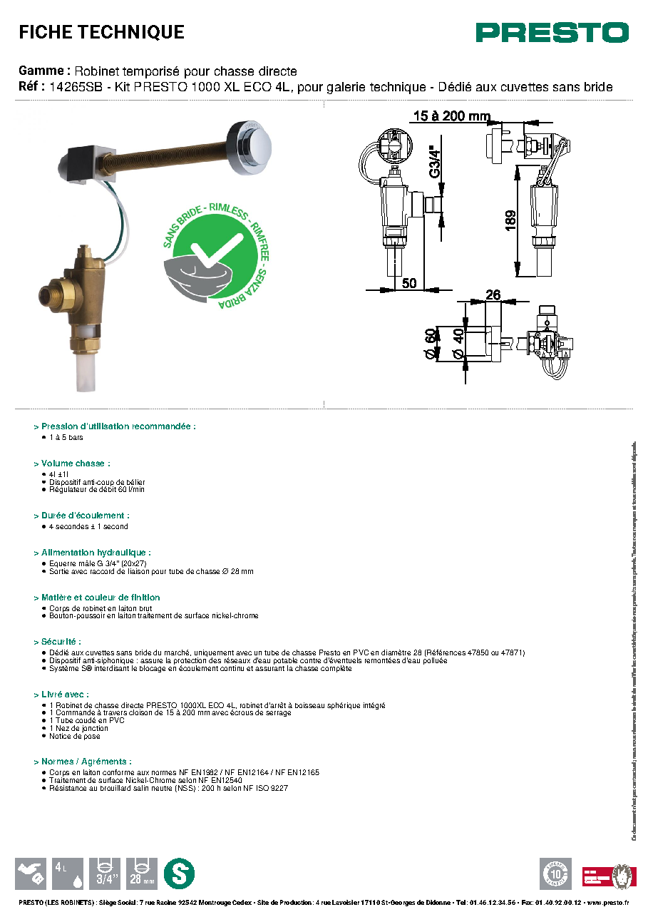 Fiche technique fournisseur