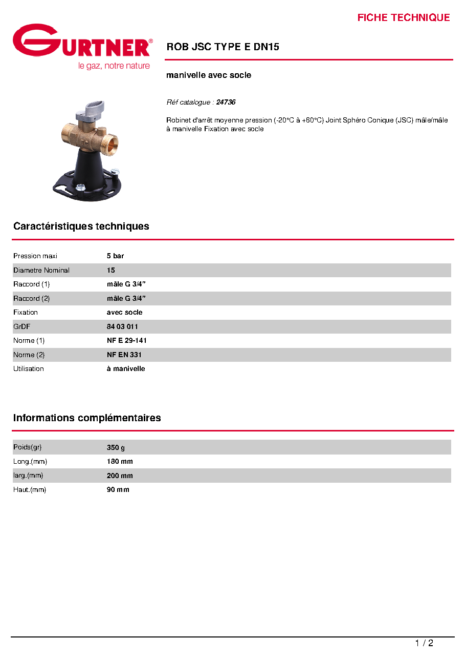 Fiche technique fournisseur