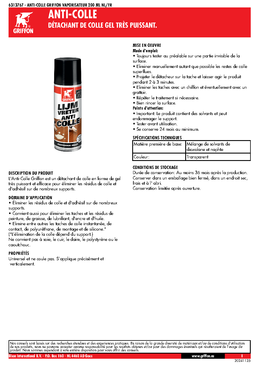 Fiche technique fournisseur