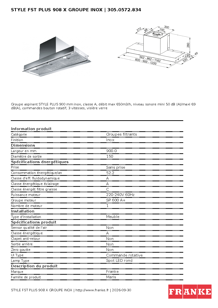 Fiche technique fournisseur