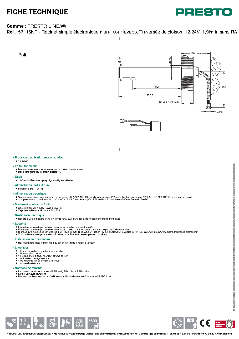 Fiche technique fournisseur