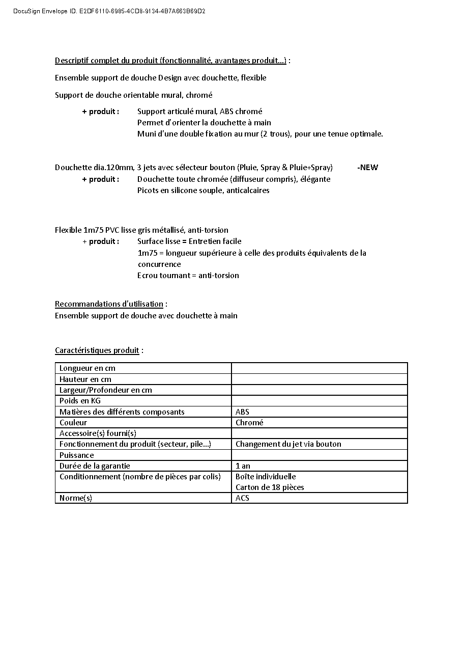 Fiche technique fournisseur