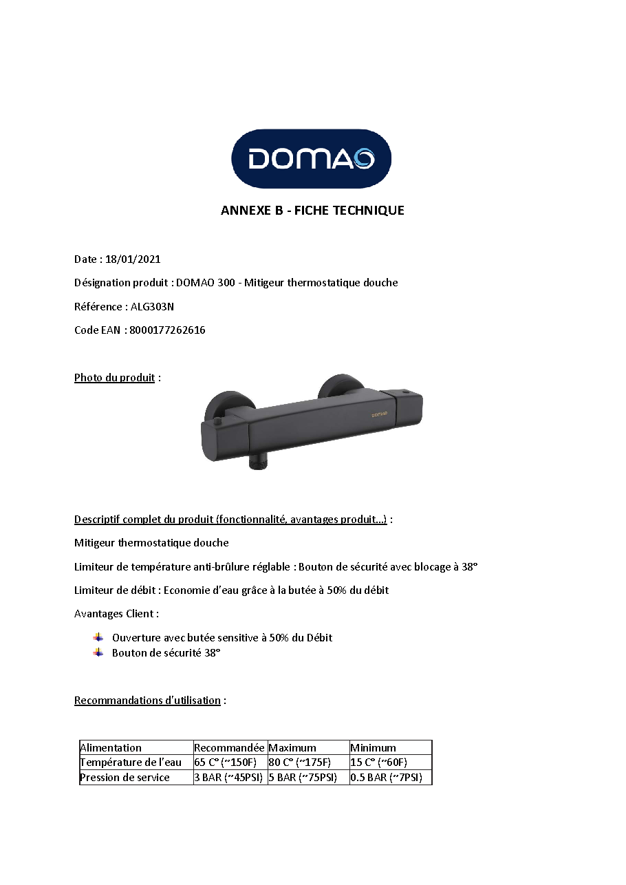 Fiche technique fournisseur