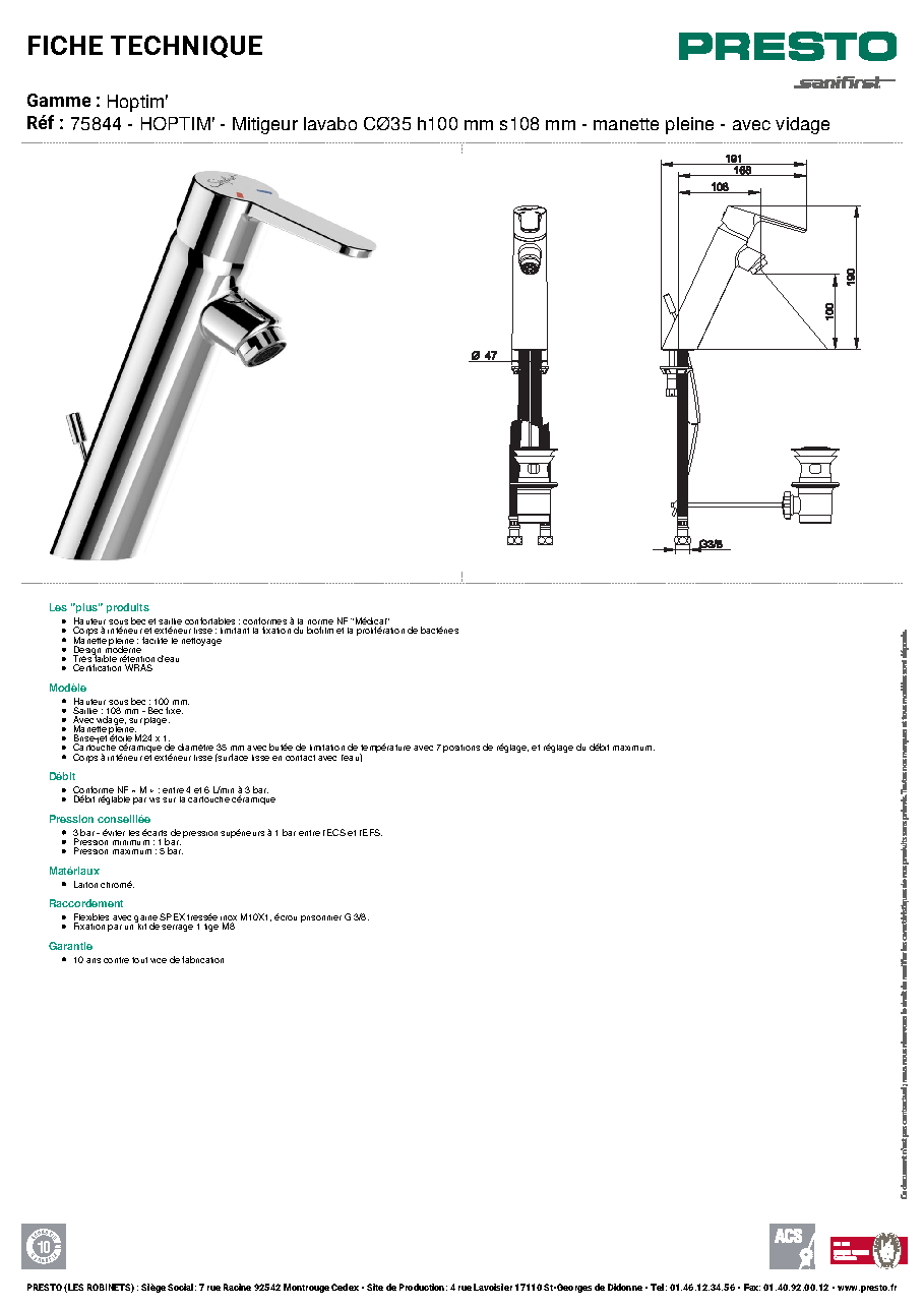 Fiche technique fournisseur