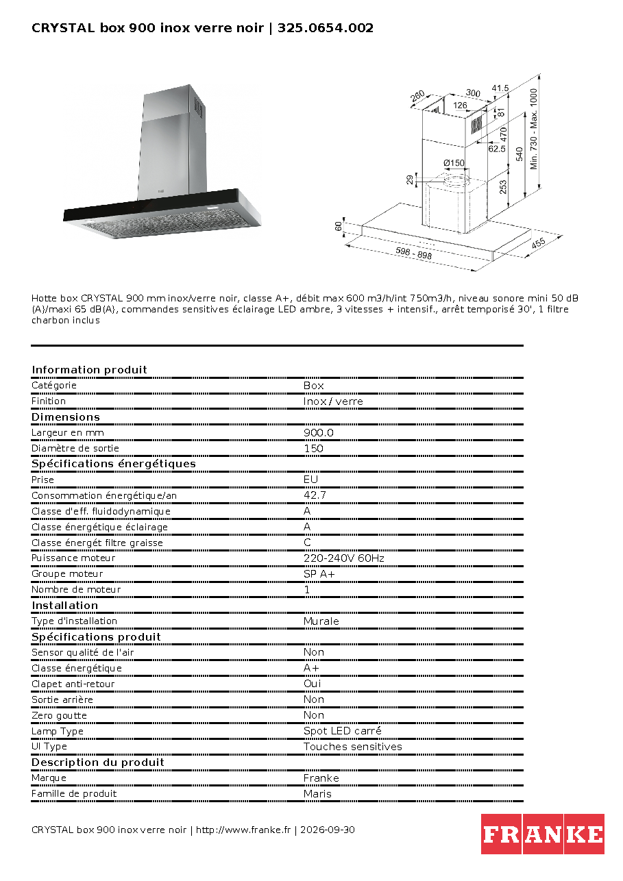 Fiche technique fournisseur