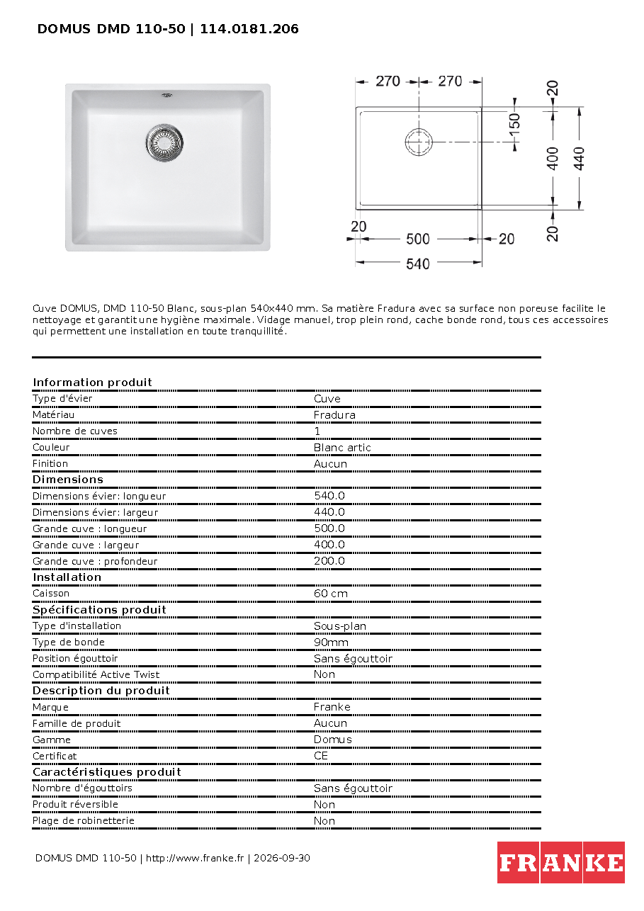 Fiche technique fournisseur