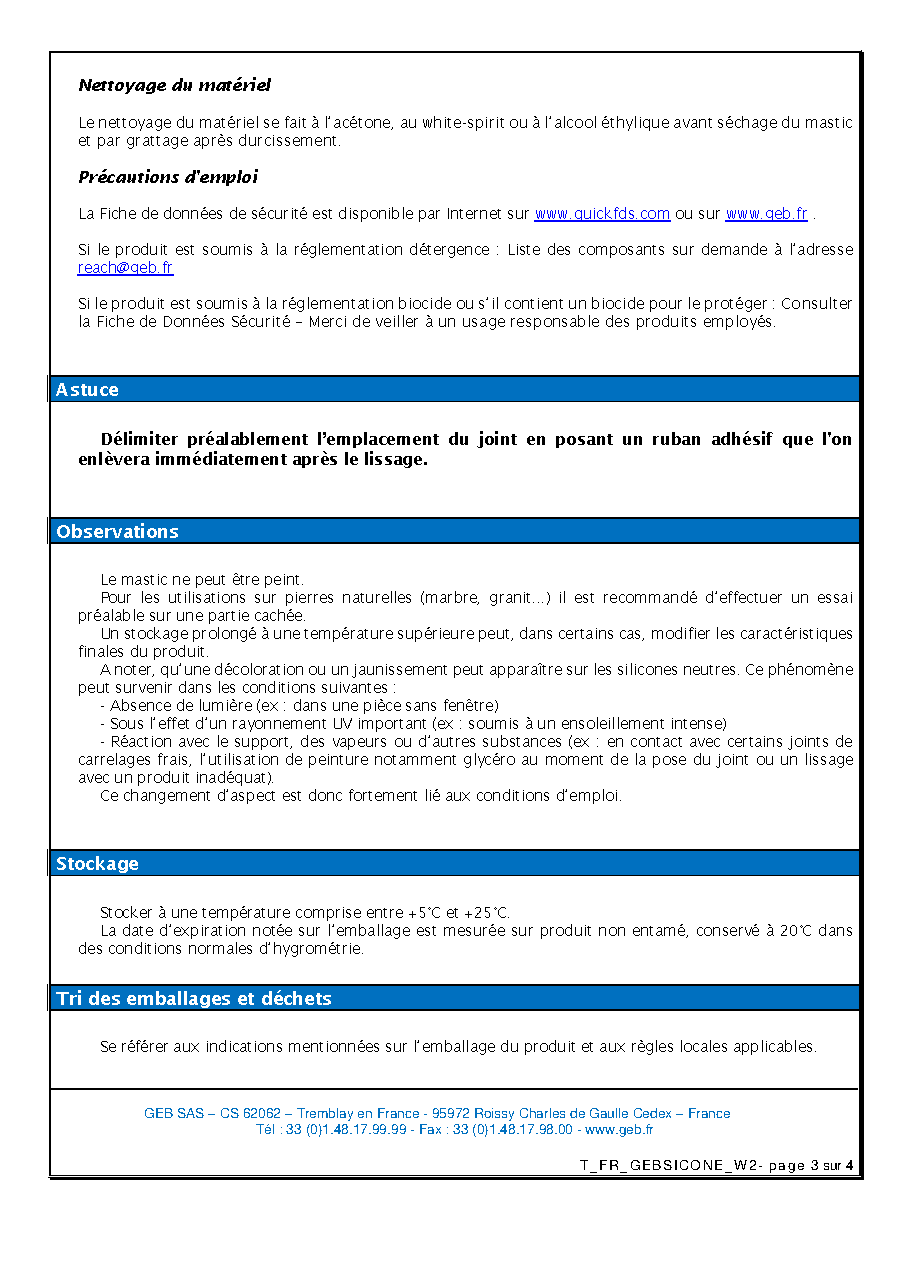 Fiche technique fournisseur