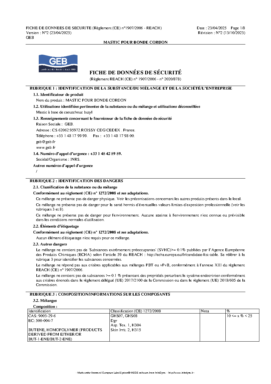 Fiche technique fournisseur