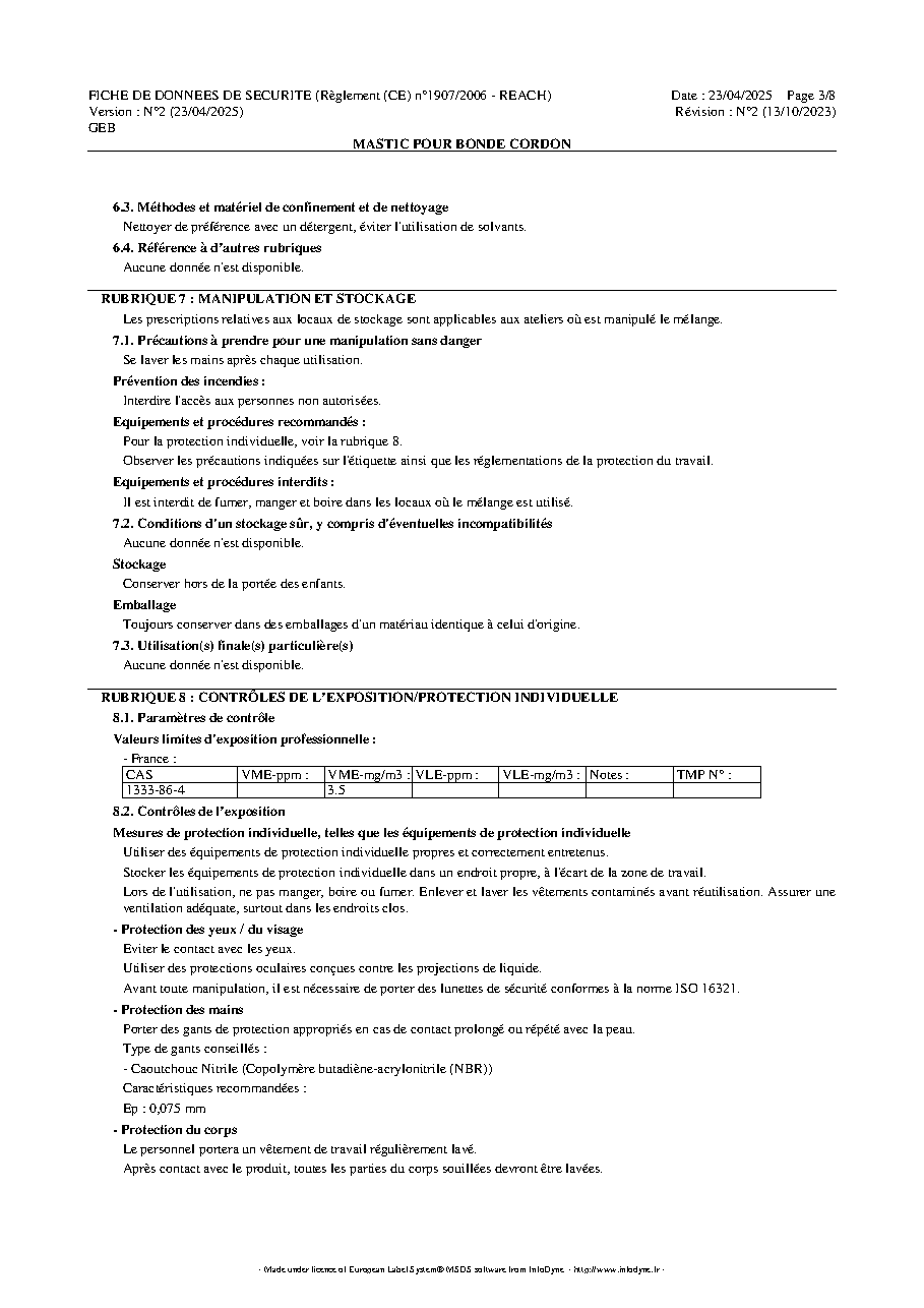 Fiche technique fournisseur