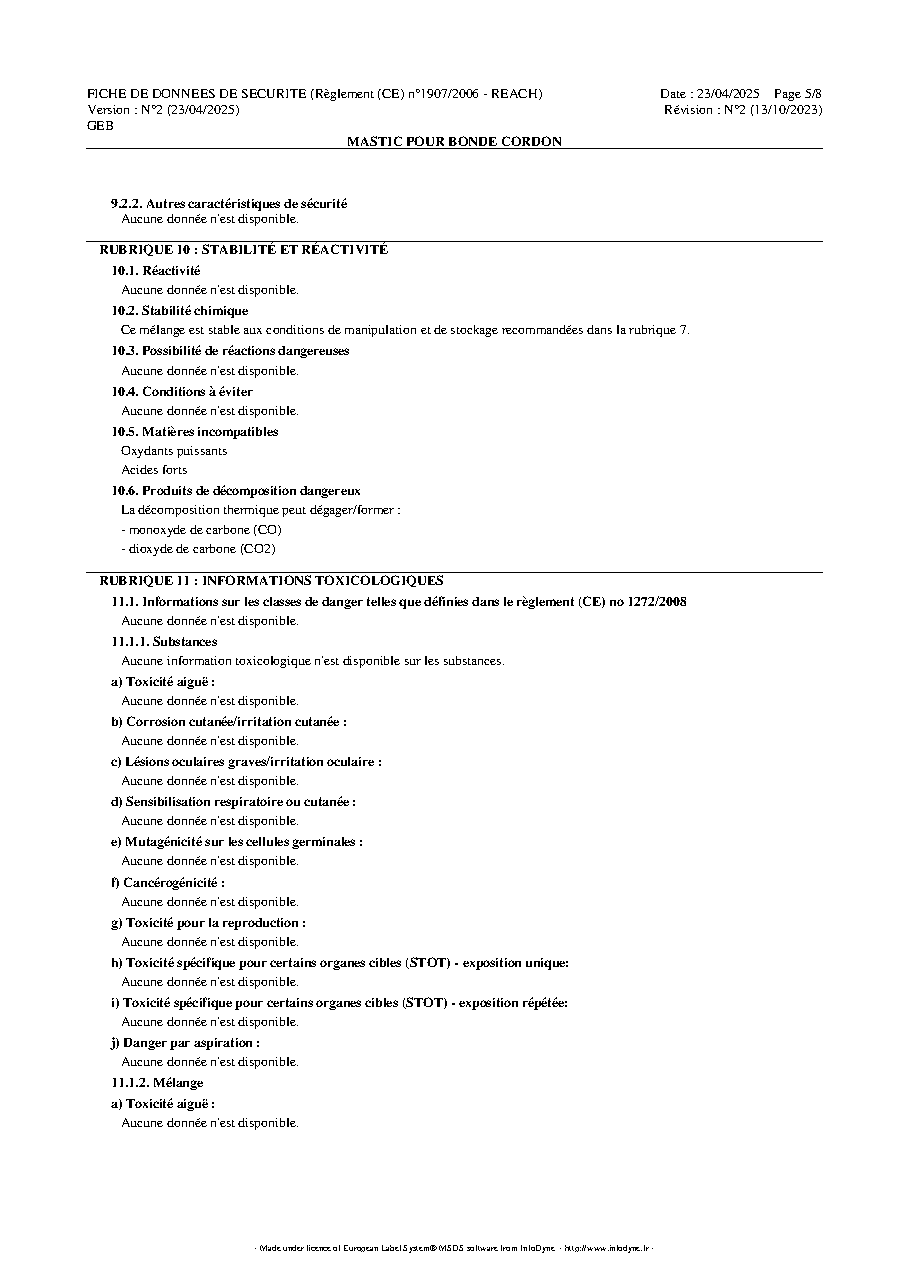 Fiche technique fournisseur
