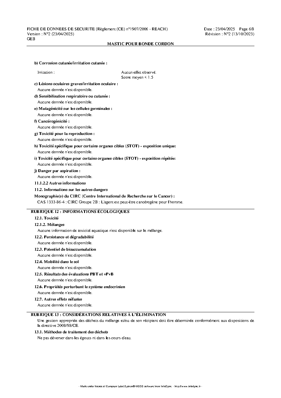 Fiche technique fournisseur