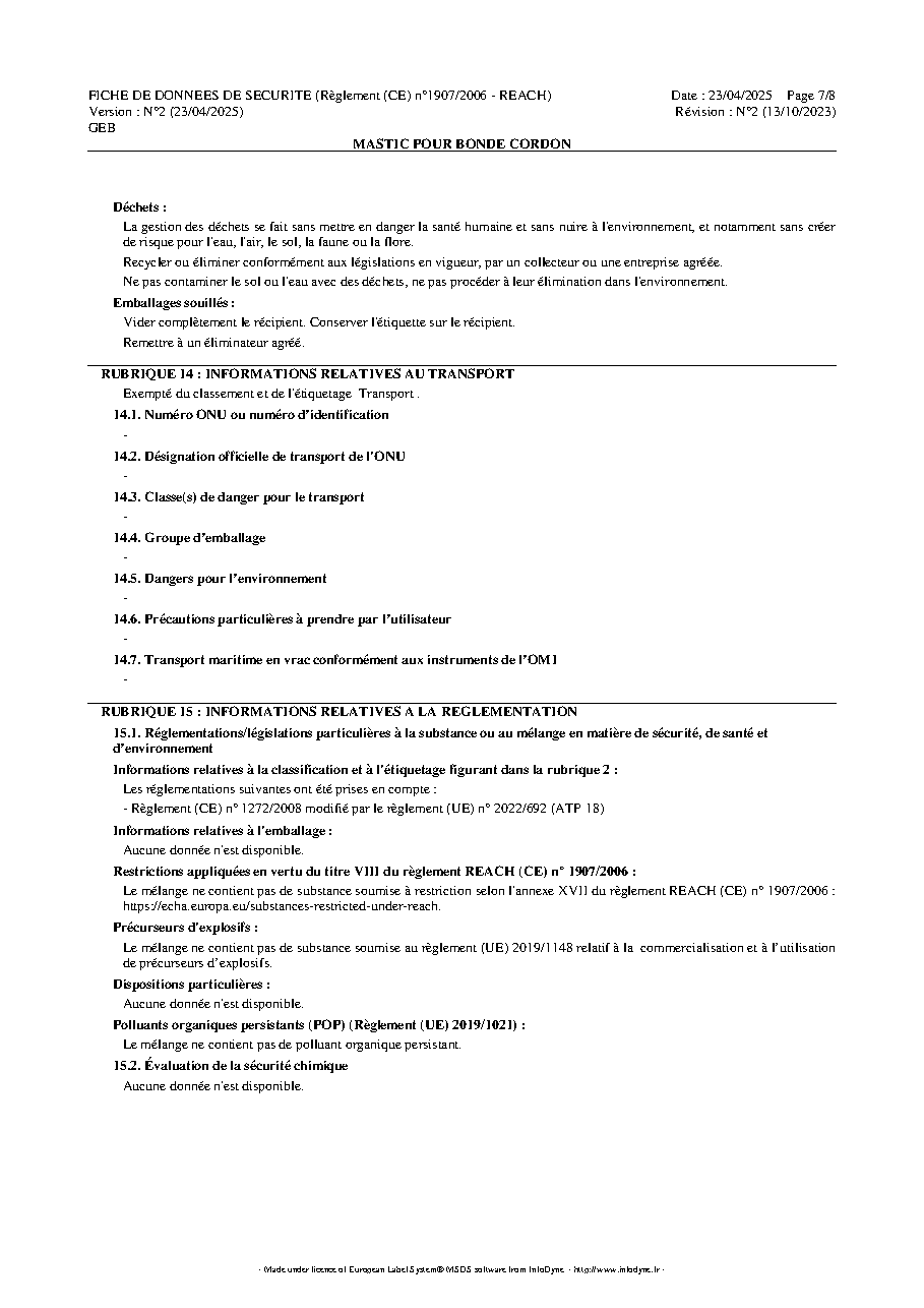 Fiche technique fournisseur